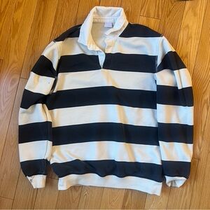 Zara Navy Blue and White Striped Rugby Shirt Size S